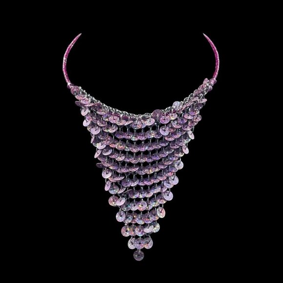 Pink Purple Sequin Statement Necklace Earrings Set Festival Costume Party - Picture 2 of 8